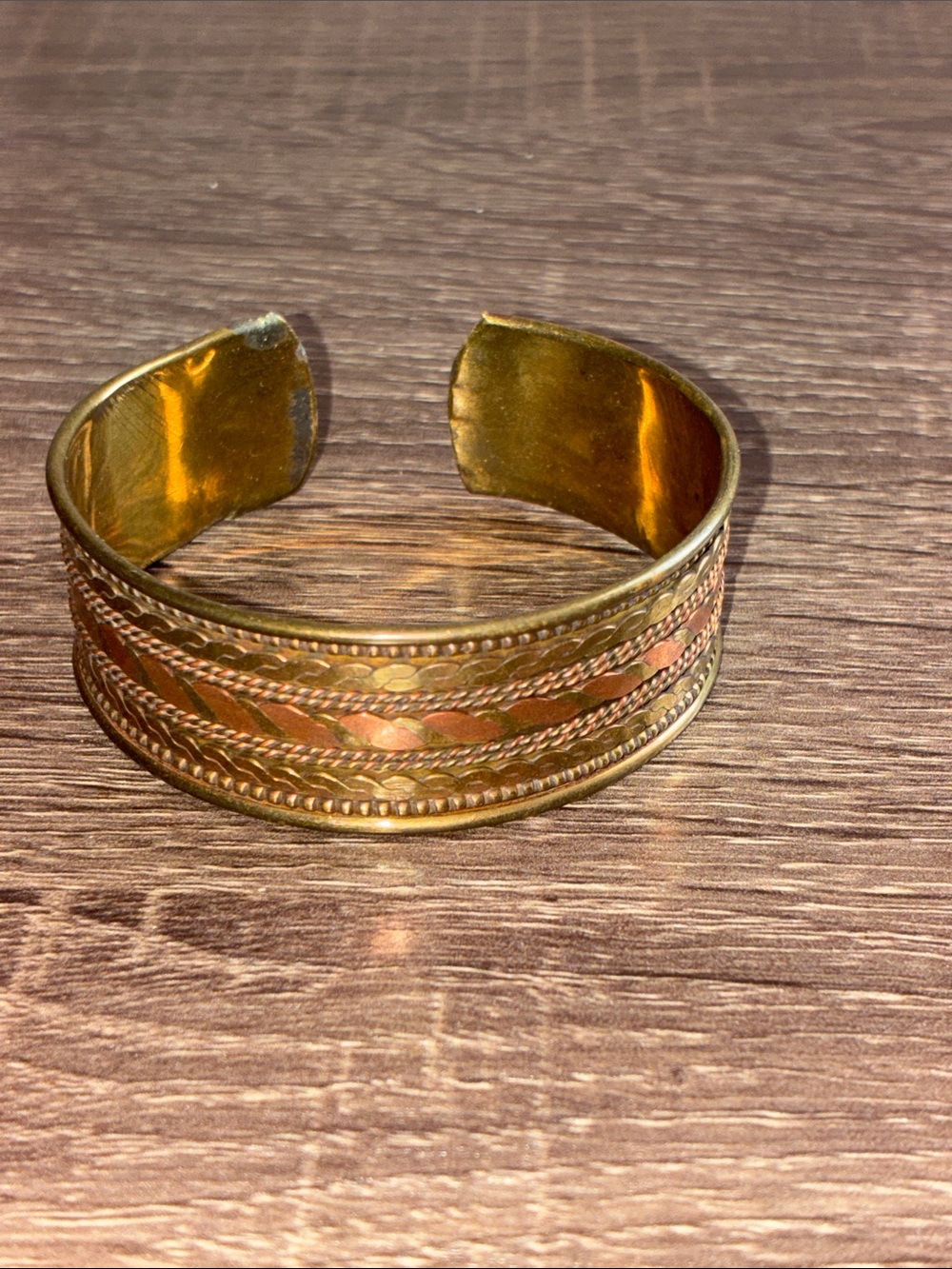Vintage Handcrafted Two-Tone Gold & Copper Cuff Bracelet